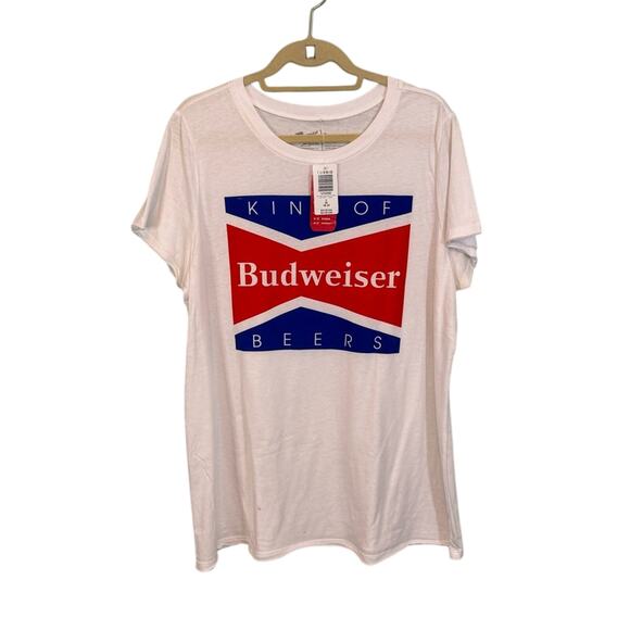 Torrid Tops - Torrid Women's White Crew Neck Short Sleeve Budweiser King Of Beers Size 2 NWT